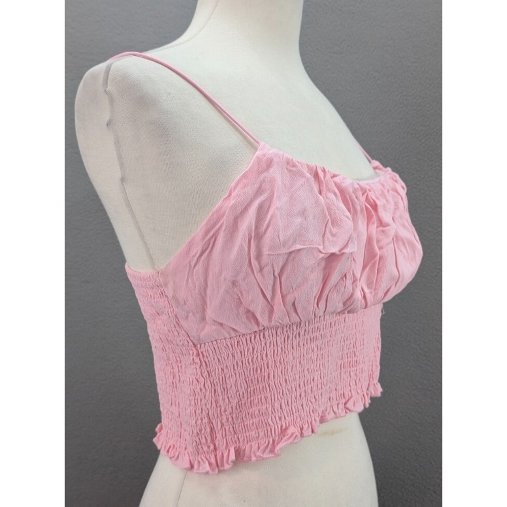 PACSUN Slip Camisole Cropped Top Womens Size M Smocked Bodice Milkmaid Pink NWT - Picture 6 of 10